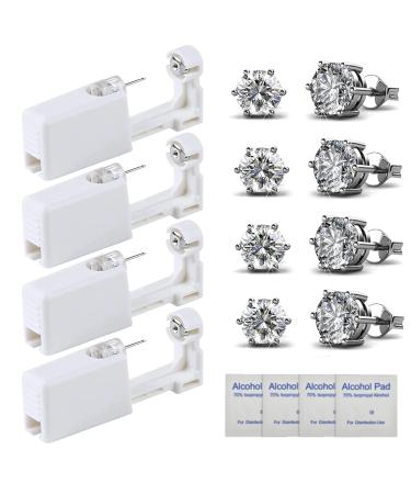 Ear Piercing Kit – 4 Pack Self Ear Piercing Gun, Disposable Ear Pearcings Kit with 5mm Silver Earring Studs Safety Ear Piercing Gun Kit Tool