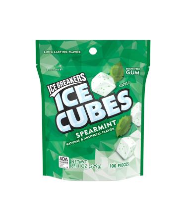 ICE BREAKERS ICE CUBES Spearmint Sugar Free Chewing Gum, Made with Xylitol, 8.11 oz Pouch (100 Pieces)