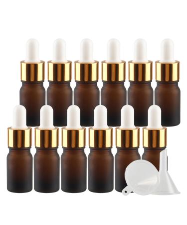 Tianzd 12 pieces 5 ml of empty brown brawlass bottle dripping bottle pipette bottles with glass pipette 5ml glass bottle with a drip pipette with gold screw cap for essential oils perfume oils brown 5ml