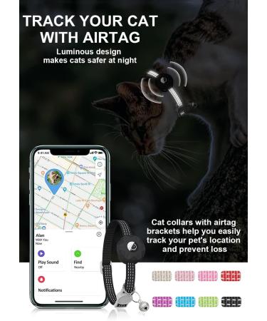 Reflective AirTag Cat Neck Band with Bell | Lightweight Tracker Collars for Kittens & Young Cats - Black - Buy Online on SooperMarket.com