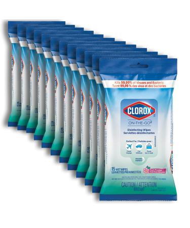 Clorox On-The-Go Disinfecting Wipes Fresh Meadow 15 Count Multi-Pack of 12 Sachets