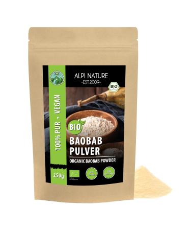 Bio Baobab Powder (250g) Bio Baobabpower from controlled organic cultivation gluten -free lactose -free laboratory test vegan monkey bread tree 100% natural clean 250 g (1 Pack)
