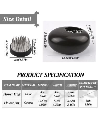 WANDIC Round Flower Frog & Ceramic Flower Pot Set - Shiny Black Pebble - Ikebana Floral Arrangement Supplies for Home and Office Decoration - Buy Online on SooperMarket.com
