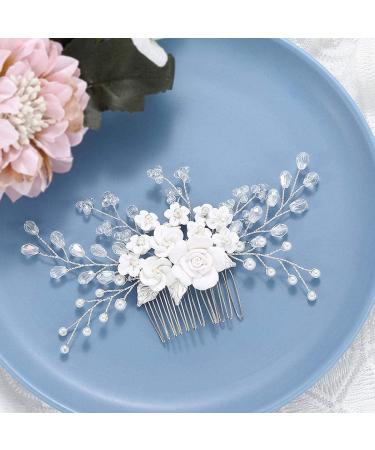 Edary Bridal Wedding Hair Comb | Silver Flower Headpiece with Rhinestones & Crystals - Elegant Hair Accessories for Women & Girls - Buy Online on SooperMarket.com