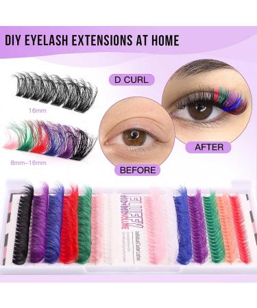Uranian Colored Lashes Clusters - 280pcs DIY Eyelash Extensions 14mm & 16mm D Curl for Dramatic Looks - Ship Worldwide - Buy Online on SooperMarket.com