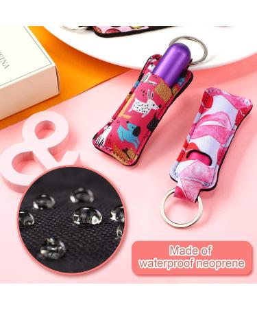 Mini Chapstick Holder Keychain - 12 Pack Neoprene Lip Balm Holders with Metal Ring | Waterproof Lipstick Tracker Sleeve Keychains for Travel - Birthday Gift (12 Styles) - Buy Online on SooperMarket.com