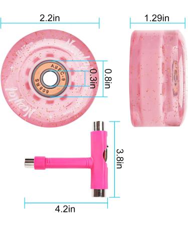 Nezylaf 8 Pack 32x58mm 82A Roller Skate Wheels with Glitter Powder + Skate Tool - Pink, Indoor/Outdoor Skate Replacement Accessories - Buy Online on SooperMarket.com