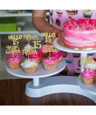 Gold Glitter 15th Birthday Cupcake Toppers - 24Pcs Quincea era Cake Decorations - Buy Online on SooperMarket.com