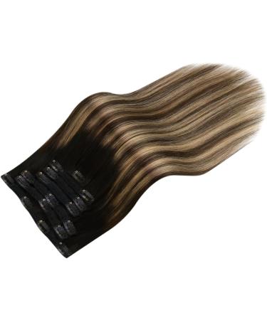 Moresoo Balayage Clip in Hair Extensions - Natural Black to Dark Brown with Golden Blonde - 18 Inch 7 Piece/120g #1B/4/14 - Buy Online on SooperMarket.com