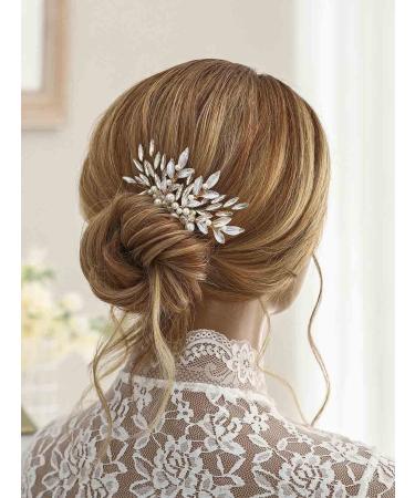 Unicra Gold Leaf Bride Wedding Hair Comb with Crystals and Pearls - Bridal Headpiece for Women and Girls - Buy Online on SooperMarket.com