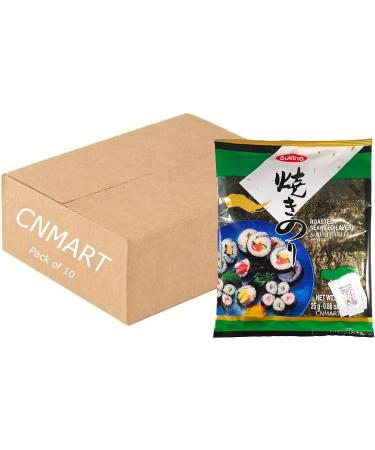 Sukina Korean Roasted Sushi Seaweed Laver 10 Sheets 25g (Pack of 10) by CNMART