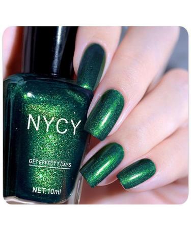 Glitter Nail Polish Emerald Green Nail Polish Nail Varnish - 10ML Quick Dry Breathable Long Lasting Dark Green Nail Polish - Oil Based Formula Non-toxic No UV Needed DIY Nail Art Manicure for Women