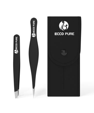 Slant Tip and Pointed Tip Tweezers Set For Women & Men - Stainless Steel Tweezer - Fine & Sharp Points - Premium-Grade Lab Precision (2 Pack)