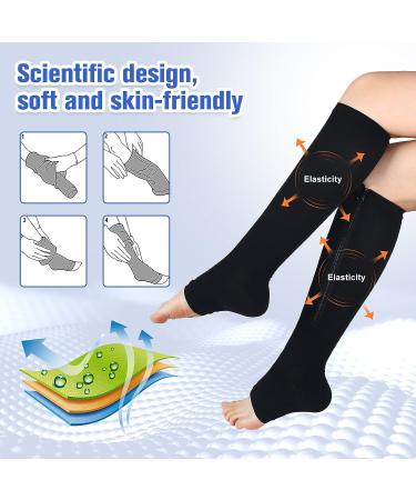 Bropite Zipper Compression Socks- 2 Pairs Calf Knee 15-20 mmHg Open Toe for Running Nurses Pregnancy - Black/Nude S-M - Buy Online on SooperMarket.com