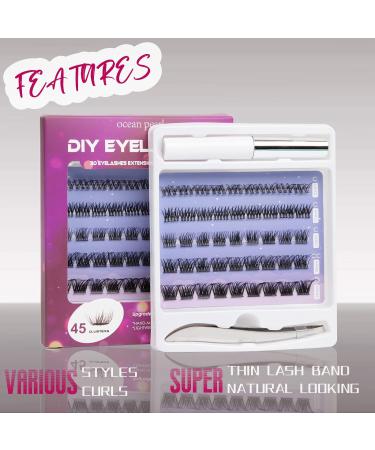 Individual Cluster Lashes Kit - 5 Style C CC D Curl 10-14mm Russian Eyelash Extensions with Clear Glue - 45 Clusters for DIY False Eyelashes - Reusable & Natural Look - Buy Online on SooperMarket.com
