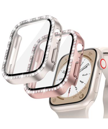 2-Pack Goton Bling Case for Apple Watch 40mm SE (2nd Gen) Series 6 5 4 Screen Protector Women Glitter Diamond Rhinestone Bumper Face Cover for iWatch Accessories 40 mm Starlight+Rose Gold Starlight+Rose Gold 40mm
