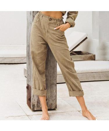 BFAFEN Women's Plus Size Cotton Linen Cargo Pants - Khaki, X-Large - Buy Online on SooperMarket.com