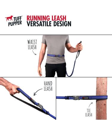 Tuff Pupper Hands Free Dog Leash | Adjustable Length for Running, Jogging, Walking | Padded Waist Belt | Strong Nylon with Reflective Strips - Blazing Blue - Buy Online on SooperMarket.com