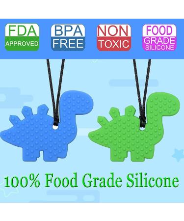 Silicone Dinosaur Chew Necklaces for Sensory Kids - Perfect for Autism, ADHD, SPD - Anxiety Relief and Fidget Reduction - Blue & Green - Buy Online on SooperMarket.com