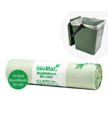Biomat compostable 60l garbage bags 10 organic waste bags for biotone residual waste bin premium quality climate neutral made in Germany 10 pieces (1 Pack) 60l (10 pieces))