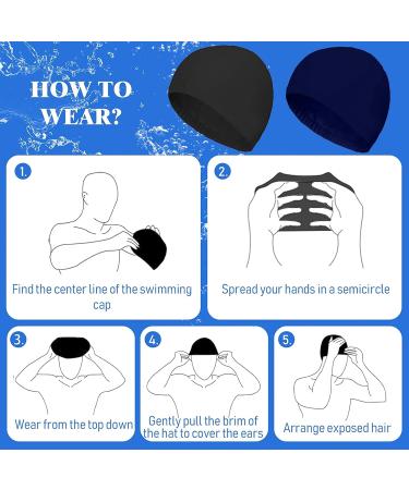 Buy 2-Pack Elastic Bath Caps for Adults | Comfortable Unisex Swimming Caps with Ear Protection - Dark Blue & Black - Buy Online on SooperMarket.com