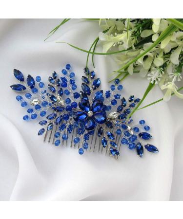 Beryuan Royal Sapphire Opal Hair Comb | Bridal Blue Crystal Flower Wedding Hair Accessory | Gift for Her | Party Headpiece for Bride Bridesmaid Girls (Blue) - Buy Online on SooperMarket.com
