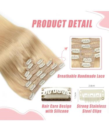 Vlasy Clip in Human Hair Extensions - 20 Inch 613# Light Golden Blonde - 7 Pieces Seamless Thick Weft Hair Extensions for Women - Buy Online on SooperMarket.com