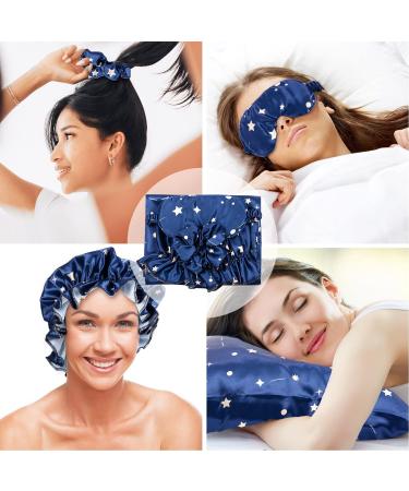 Whaline 4Pcs Body Silk Satin Pillowcase Set with Eye Mask, Scrunchie, and Hair Cap | Starry Dark Blue Sky Theme | Hypoallergenic and Soft Pillow Cover for Hair and Skin - Buy Online on SooperMarket.com