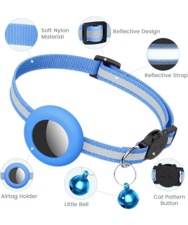 Reflective Airtag Cat Collar with Bell | Waterproof Holder | Breakaway Safety Buckle | 3/8 Width | Compatible with Apple Airtag - Blue - Buy Online on SooperMarket.com
