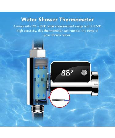 Shower Thermometer G1/2 5-85 C LED Display, Easy Installation - 0.5 C Accuracy, Silver - Buy Online on SooperMarket.com