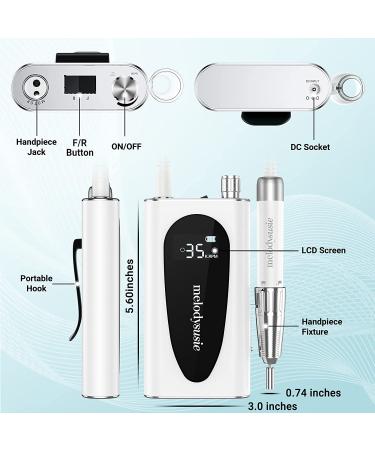 MelodySusie Rechargeable 35000RPM Nail Drill - Cordless Portable Electric File for Acrylic Gel Nails - Manicure Pedicure Tool with Low Noise & Heat - Sparkle Plus (White) - Buy Online on SooperMarket.com