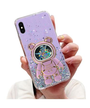 Tivenfezk nadoli for iPhone XR Treibsand B r astronaut Hidden Stand case caricature glitter astronaut stand soft silicone bling cell phone case transparent protective cover iphone xr purple