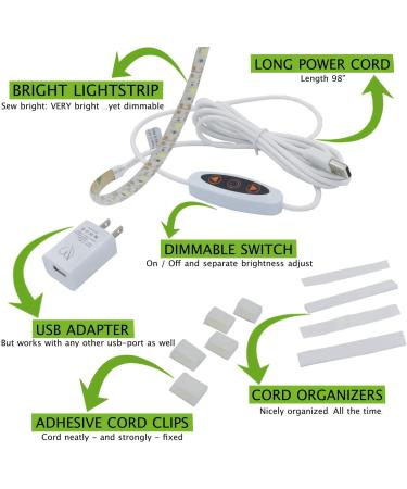 Madam Sew 12 Sewing Machine USB LED Light Strip - Clean White Lights for Brother, Janome, Babylock, Pfaff - Dimmable Strip Light with 98 Power Cord - Buy Online on SooperMarket.com
