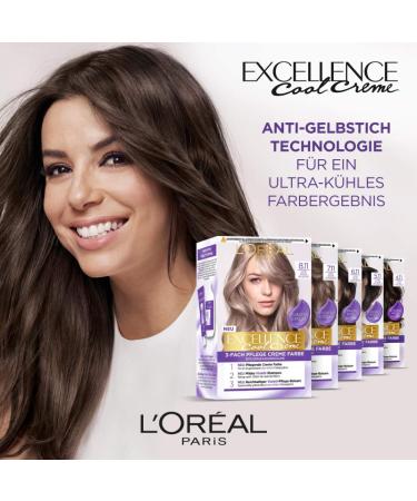 L'Or al Paris Excellence Cool Cream Hair Color - 100% Gray Coverage Ultra Cool Dark Blonde 6.11 258g Set with Shampoo & Care Cream - Buy Online on SooperMarket.com