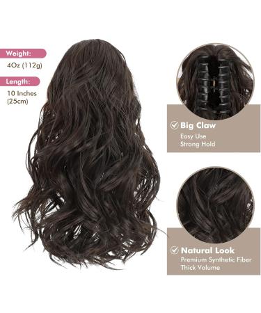 REECHO Short Curly Ponytail Extension Claw Clip 10 Inch - Natural Wavy Synthetic Hairpiece for Women - Black Brown - Buy Online on SooperMarket.com