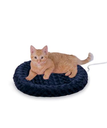 K&H PET PRODUCTS Heated Thermo-Kitty Fashion Splash Cat Bed with Orthopedic Foam Base and Over-Stuffed Bolsters, Machine Washable, Multiple Sizes, Multiple Colors Small 18 Inches Round Blue