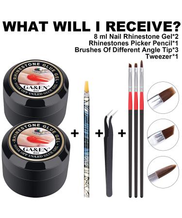 Nail Art 8ml Rhinestone Glue Gel Adhesive Set for Gem Stones - LED Lamp Cure Needed | Includes LED Glue Brush Tools, Pickup Pencil, and Tweezer | UV Rhinestones Glue Kit - Buy Online on SooperMarket.com