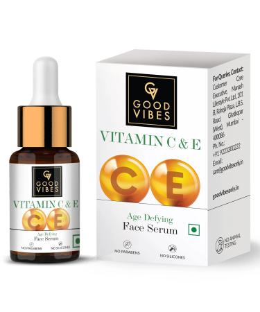 Good Vibes Vitamin C & Vitamin E Age Defying Face Serum | Lightweight Naturally Glowing Serum For All Skin Types | Helps Repair Skin & Wrinkles | No Parabens & Sulphates (10 ml/0.34 Fl Oz)