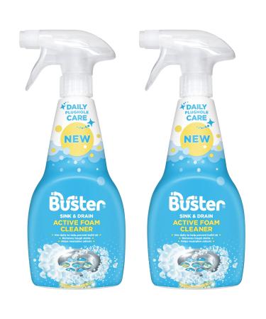 Buster Active Foam Sink & Drain Cleaner 500ml x 2 - Sink Cleaner to Remove Limescale & Stains - Daily Plughole Foam Cleaner & Odour Eliminator Foam Cleaner for Sinks Showers Drains and Plugs