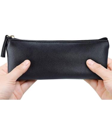 MROCO Pencil Case Pencil Pouch Black Pencil Bag PU Leather Pen Case Small Zipper Pouch for Pencils, Pens, Markers, Makeups, Change, Coins