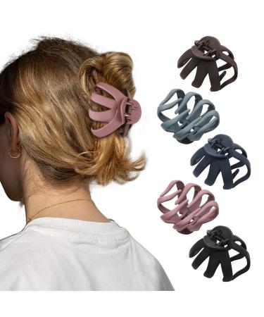 5PCS Large Octopus Hair Claw Clip - 3 Inch Octopus Hair Clip For Women And Girls Large Spider Claw Clip for Thick Hair Big Jaw Clip Nonslip Strong Hold Hair Matte (Black+Gray+Blue+Pink+Brown)