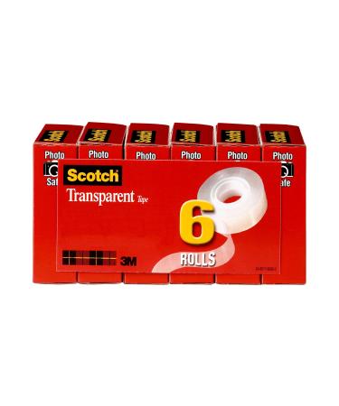 Scotch Transparent Tape  3/4 in x 1296 in  6 Boxes (600-6PK) 3/4 x 1296 inches 6 Rolls/Glossy Finish Tape