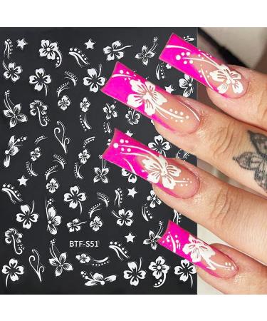 6 Sheets Hibiscus Flower Nail Stickers - Elegant Floral Nail Decals for Spring | Tropical Leaf & French Tip Designs - Buy Online on SooperMarket.com