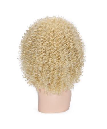 Lady Miranda Blonde Afro Kinky Curly Wig with Bangs | Medium Length Heat Resistant Synthetic Hair Wig for Women | Curly Blonde Wig 0-613 - Buy Online on SooperMarket.com