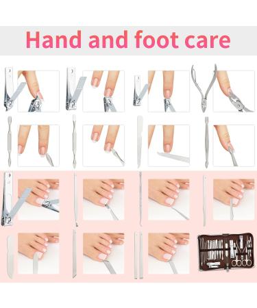 Coolzon 26-Part Professional Nail Clip Set | Stainless Steel Manicure & Pedicure Tools | Advanced Zip Pocket Design - Brown - Buy Online on SooperMarket.com