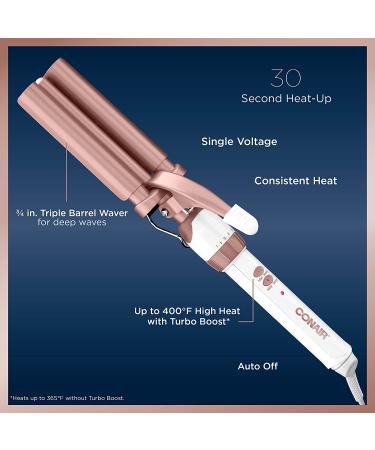 Conair Double Ceramic 3 Barrel Hair Waver - Beach Wave Curling Iron for Long-Lasting Tight Waves - Buy Online on SooperMarket.com