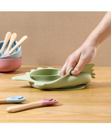 Silicone Baby Feeding Set - Dinosaur Shape Bib & Plate | Baby Suction Dishes - Green (SB008) - Buy Online on SooperMarket.com
