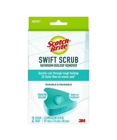Scotch-Brite Swift Scrub, Bathroom Buildup, Glass Door, Shower and Bath Cleaner, Soap Scum Remover, 3X Faster Than an Eraser Pad, 2 Count 2 Swift Scrubs