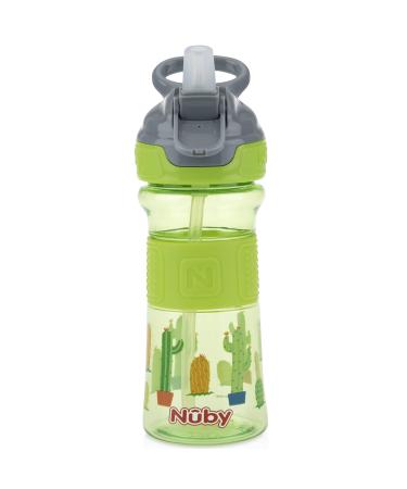 Nuby Thirsty Kids Push Button Flip-it Soft Spout on The Go Water Bottle with Easy Grip Band  Green Cactus  12 Ounce 1 Count (Pack of 1) Green Cactus