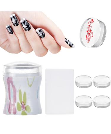 Niceneeded Nail Art Schaber-Set French Smile Line Tools contain 1 piece of nail stamp and 4 pieces of clear nail stamp for DIY Nail Art Tools Style 1